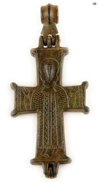 Ancient 10 - 12th Century Byzantine Christ ‘orans’ Bronze Reliquary Cross Pendant
