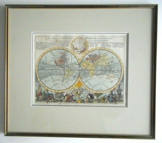 Antique 1736 Herman Moll Double Hemisphere Map - A Map Of The Whole World
