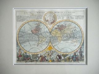 Antique 1736 Herman Moll Double Hemisphere Map - A Map of the Whole World 2