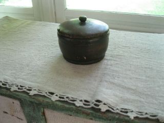 Antique Wood Treen Covered Jar Canister Primitive Early