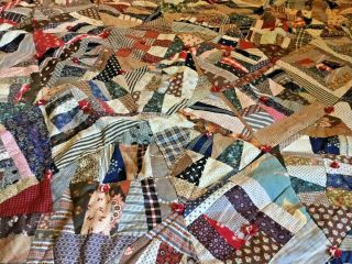 ANTIQUE EARLY 1900 ' S CRAZY QUILT top HAND DONE 2