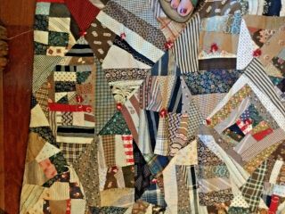 ANTIQUE EARLY 1900 ' S CRAZY QUILT top HAND DONE 5