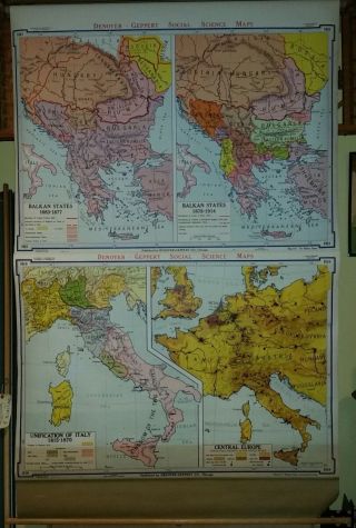 Vintage Pull Down School Map Denoyer - Geppert Modern Italy & The Balkans