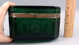 19thc Antique Victorian Period Green Cut - Glass Dresser Box,