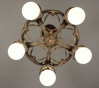 SWEET 20 ' s ANTIQUE VINTAGE Art Deco Ceiling Light FIxture CHANDELIER 3