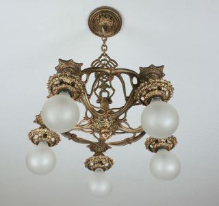 SWEET 20 ' s ANTIQUE VINTAGE Art Deco Ceiling Light FIxture CHANDELIER 4