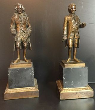 Bronze Sculptures of Voltaire and Rousseau,  circa 1850,  Very Detailed 2