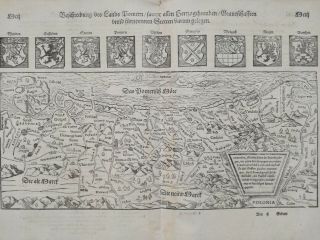 MÜnster/munster Cosmographia Attractive Map Pommern Poland 16th.  Century