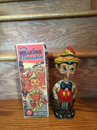 Vintage 1930’s Tin Walking Pinocchio Windup Boxed Made By Marx