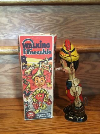 Vintage 1930’s Tin Walking Pinocchio Windup Boxed Made By Marx 3