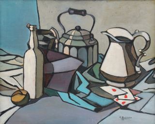 1959 Vintage DOMINGO BARRERES Modernist Abstract Cubist Stillife Oil Painting NR 3