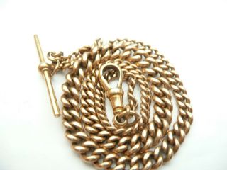 FAB SOLID 9CT GOLD POCKET WATCH ALBERT GRADUATED CURB LINK CHAIN T BAR & CLASP 2