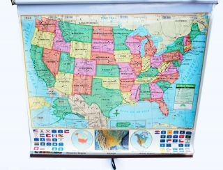 Pull Down World & Usa School Map Home School Retractable Dry Erase Markable Maps