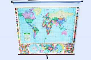 PULL DOWN WORLD & USA SCHOOL MAP HOME SCHOOL Retractable Dry Erase Markable Maps 2