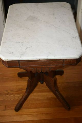 Victorian Eastlake Antique Walnut White Beveled Edge Marble Top Table 3