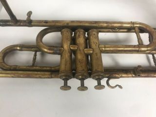 ANTIQUE Late 1800 ' s Henry Pourcelle Valve Trombone with Wooden Coffin Case 3