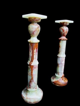 Large Vintage Italian Carved Alabaster Art Display Pedestal Columns 40 "