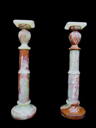 Large Vintage Italian Carved Alabaster Art Display Pedestal Columns 40 
