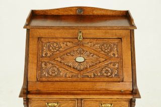 Slant Front Desk,  Antique Carved Desk,  File Cabinet,  Tiger Oak,  1880,  B1432 3
