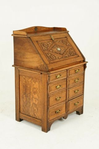 Slant Front Desk,  Antique Carved Desk,  File Cabinet,  Tiger Oak,  1880,  B1432 6