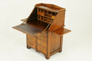 Slant Front Desk,  Antique Carved Desk,  File Cabinet,  Tiger Oak,  1880,  B1432 8