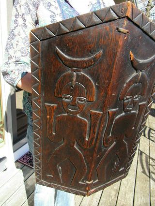 Antique Relief Carved African Wooden Shield In