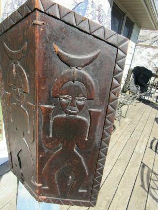 ANTIQUE RELIEF CARVED AFRICAN WOODEN SHIELD IN 4