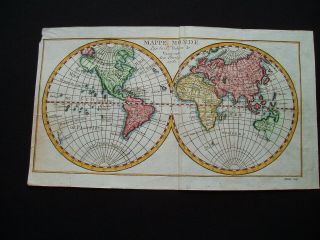 1781 Vaugondy Map World America United States Africa Europe Australia Asia Rare
