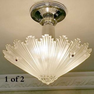 409b Vintage Art Deco Ceiling Light Lamp Fixture Glass Re - Wired 1 Of 3