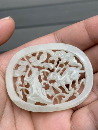 Antique Chinese White Jade Pendant Fine Carving Qing