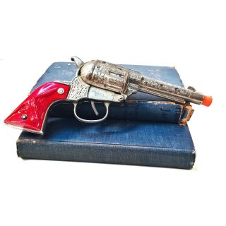 Vintage Nichols Silver Colt Die Cast Cap Gun W/ Red Plastic Grip Rare