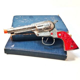 Vintage Nichols Silver Colt Die Cast Cap Gun w/ Red Plastic Grip RARE 2
