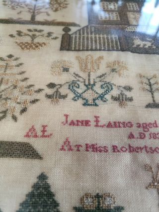 19thC Antique 1832 Scotland England Sampler Jane Laing aged 13 years 6