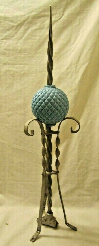 Old Odd Fancy Scroll Rod With Bmg Raised Quilt Lightning Rod Ball Weathervane