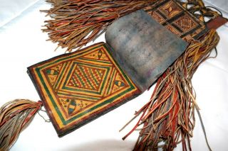 Antique African Tuareg Leather Bag Pouch Purse Fringe Ethnix 5