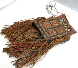 Antique African Tuareg Leather Bag Pouch Purse Fringe Ethnix 6