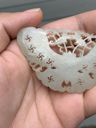 Extremely Antique Chinese White Jade Butterfly with Fine Carvings Qing 10