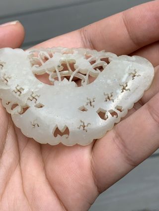 Extremely Antique Chinese White Jade Butterfly with Fine Carvings Qing 11