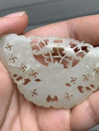 Extremely Antique Chinese White Jade Butterfly with Fine Carvings Qing 12