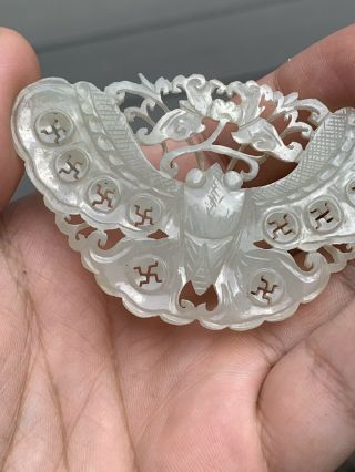 Extremely Antique Chinese White Jade Butterfly with Fine Carvings Qing 2