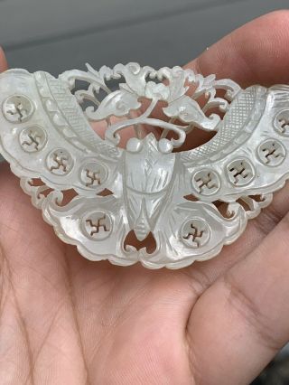 Extremely Antique Chinese White Jade Butterfly with Fine Carvings Qing 3
