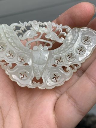 Extremely Antique Chinese White Jade Butterfly with Fine Carvings Qing 4