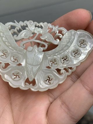 Extremely Antique Chinese White Jade Butterfly with Fine Carvings Qing 5
