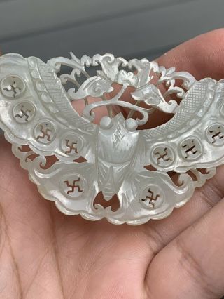 Extremely Antique Chinese White Jade Butterfly with Fine Carvings Qing 6