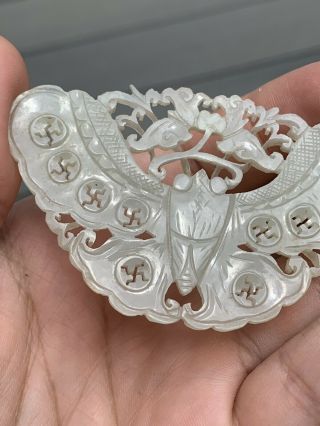 Extremely Antique Chinese White Jade Butterfly with Fine Carvings Qing 7
