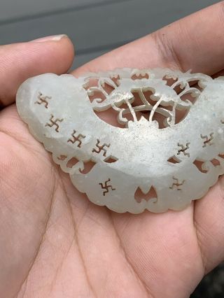 Extremely Antique Chinese White Jade Butterfly with Fine Carvings Qing 8