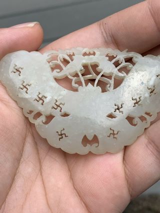 Extremely Antique Chinese White Jade Butterfly with Fine Carvings Qing 9