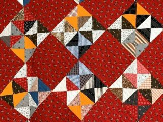 Vibrant PA c 1890 - 1900 Pinwheel QUILT Antique Cheddar RED 2