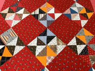 Vibrant PA c 1890 - 1900 Pinwheel QUILT Antique Cheddar RED 3