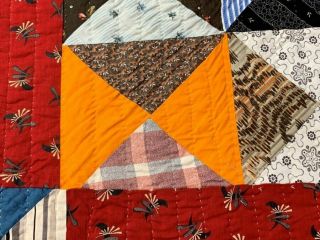 Vibrant PA c 1890 - 1900 Pinwheel QUILT Antique Cheddar RED 5